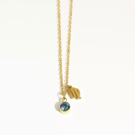 Goldtone zodiac and birthstone necklace in stainless steel - Virgo - Eva Sky2