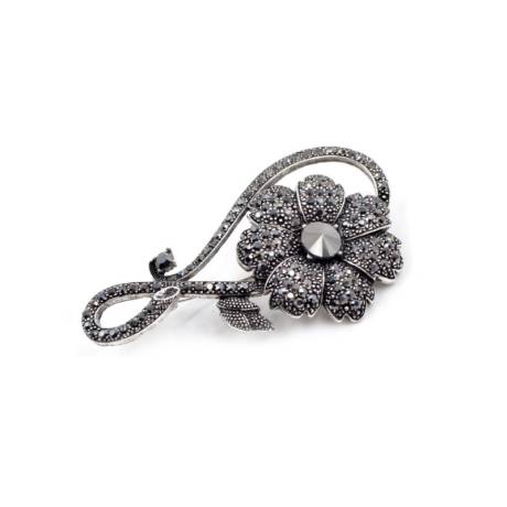 Vintage Silvertone Crystal Infinity Flower Brooch- Don't AsK