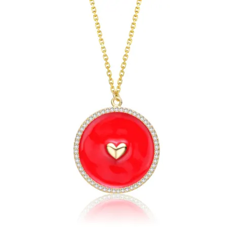 Rachel Glauber 14k Yellow Gold Plated with clear Cubic Zirconia and Colored Enamel Round Pendant