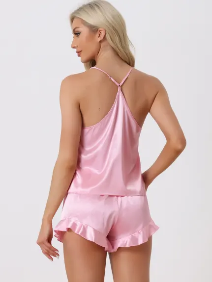 cheibear - Satin Lingerie Top Shorts Pajamas Set