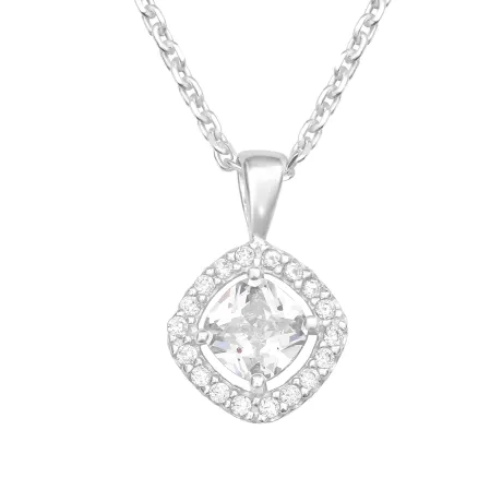 Sterling Silver Halo Solitaire Pendant Necklace - Ag Sterling
