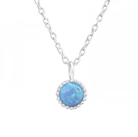 Sterling Silver Blue Opal Dainty Circle Pendant Necklace - Ag Sterling