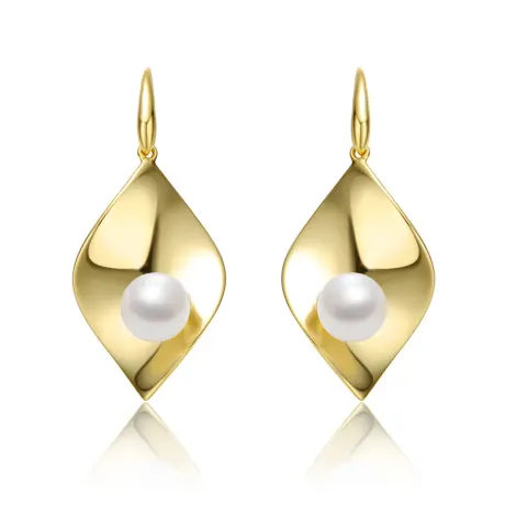 Genevive Boucles d'oreilles pendantes en argent sterling plaqué or jaune 14 carats avec perles blanches et nénuphars