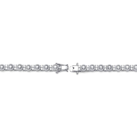 Genevive Sterling Silver Tennis Bracelet with White Pearls and Clear Cubic Zirconia Tennis Bracelet