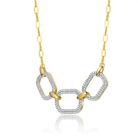 Rachel Glauber 14k Gold Plated with Cubic Zirconia Pave Geometric Oval Chain Necklace