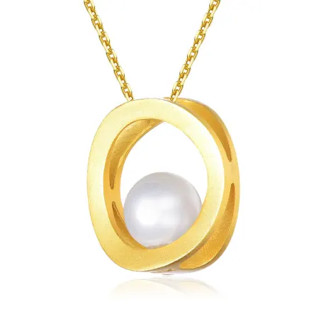 Collier avec pendentif circulaire en argent sterling plaqué or 14 carats avec véritables perles rondes d'eau douce