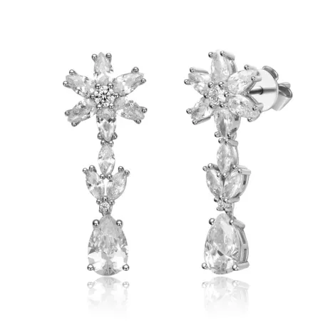 Genevive Sterling Silver with Clear Cubic Zirconia Cluster Snowflake Formal Dangle Earrings