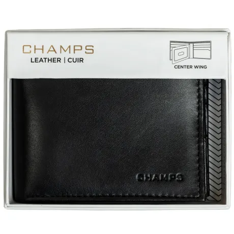 CHAMPS Collection Classic Portefeuille à aile centrale en cuir véritable avec blocage RFID dans une boîte cadeau