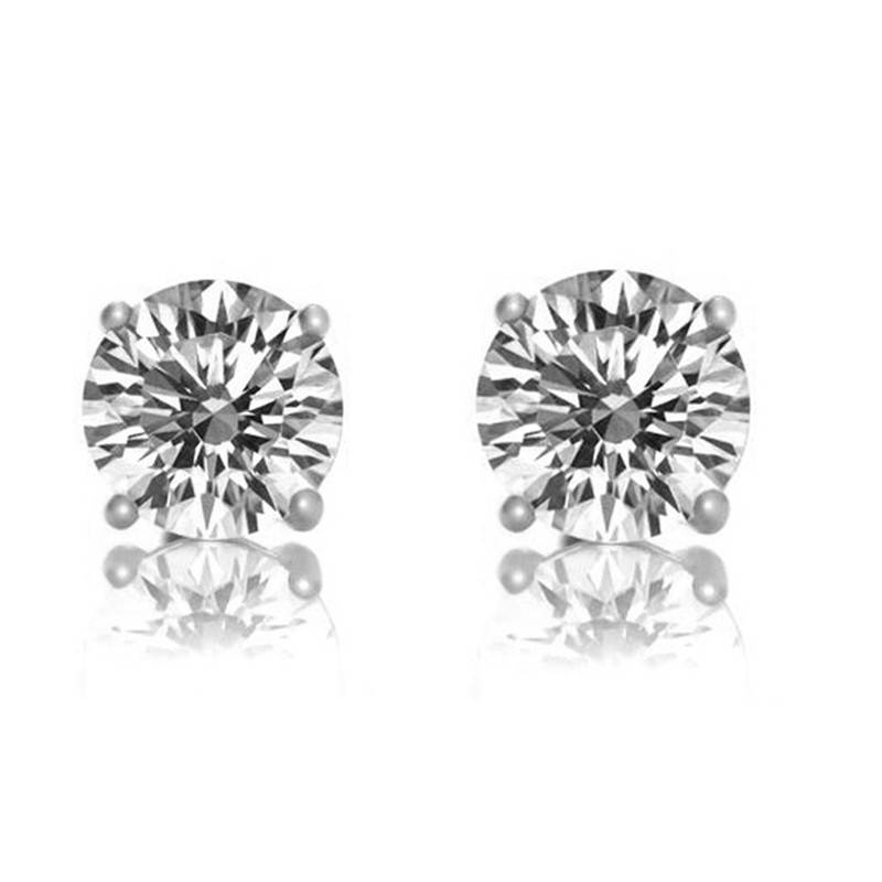 Genevive Sterling Silver White Gold Plated with Clear Cubic Zirconia Solitaire 8mm Stud Earrings