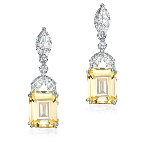 Genevive Sterling Silver White Gold Plating with Colored Cubic Zirconia Drop Earrings