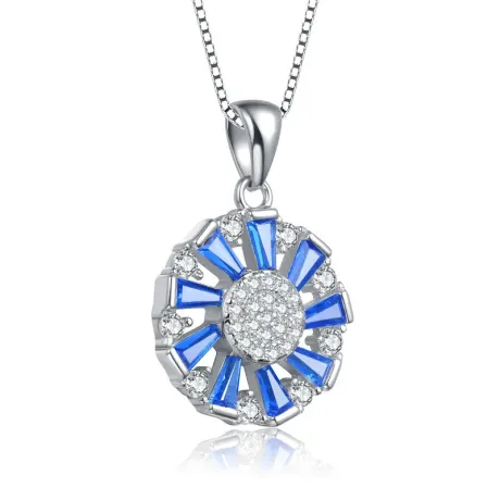 Genevive Sterling Silver with Colored Baguette Cubic Zirconia Wreath Pendant Necklace