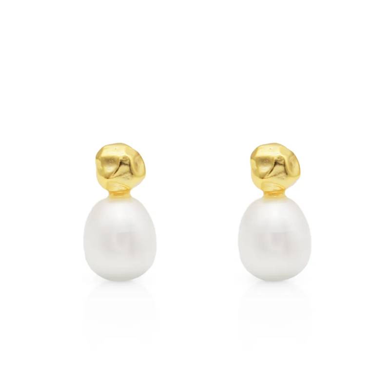 18K Goldtone Plated Sterling Silver & White Freshwater Pearl Stud Earrings - Signature Pearls