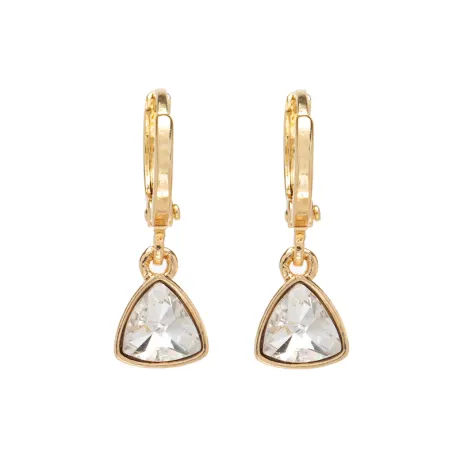 Goldtone & Clear Crystal Trillium Huggie Hoop Earrings- callura