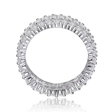 Genevive Sterling Silver White Gold Plated with Clear Round and Marquise Cubic Zirconia Eternity Ring