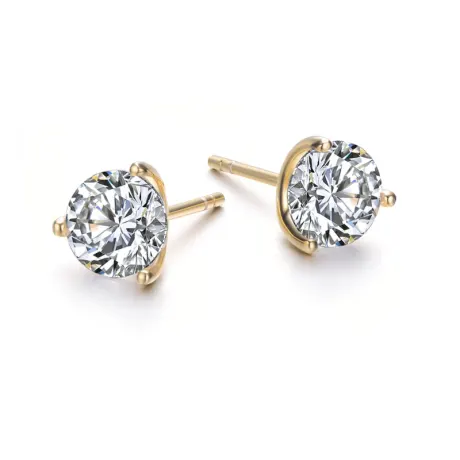 Genevive Sterling Silver 14k Yellow Gold Plated with Martini Setting Clear Cubic Zirconia Solitaire 7mm Stud Earrings