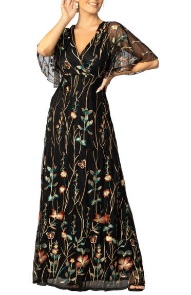 Kiyonna Embroidered Elegance Evening Gown with Sleeves