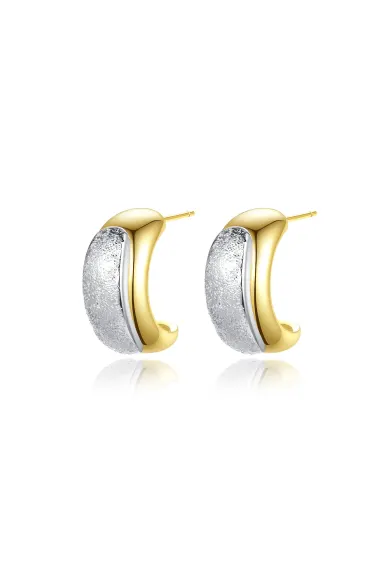 Classicharms-Frosted And Matted Texture Two Tone Hoop Earrings