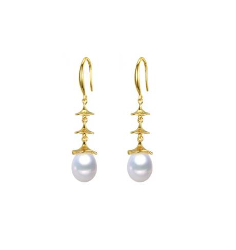 18K Goldtone Plated Sterling Silver Capped White Freshwater Pearl Drop Earrings - Signature Pearls