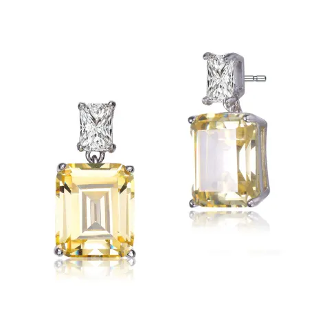Rachel Glauber White Gold Plated with Colored Cubic Zirconia Rectangle Stud Earrings