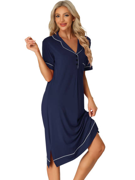 cheibear - Collared Summer Button Up Lounge Nightgowns