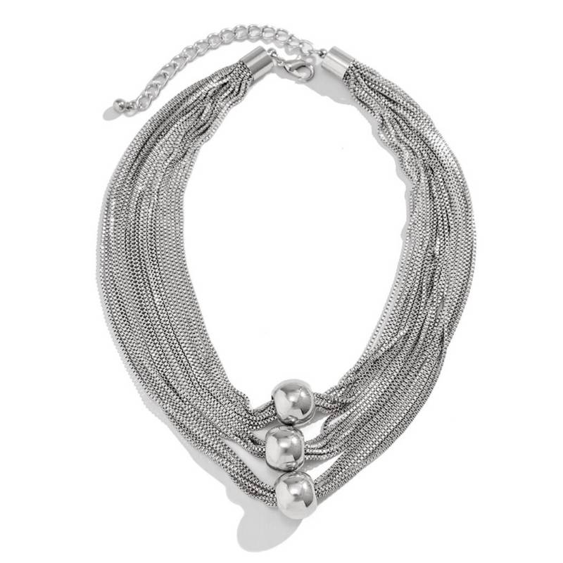 Silvertone Multi-Chain Layered Ball Necklace - Don't AsK