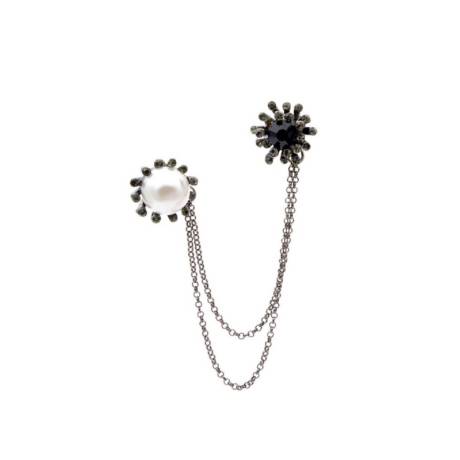Black & Faux Pearl Sunburst Flower Chain Brooch - Don't AsK