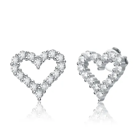 Stella Valentino Sterling Silver with 1ctw Lab Created Moissanite French Pave Heart Halo Stud Earrings