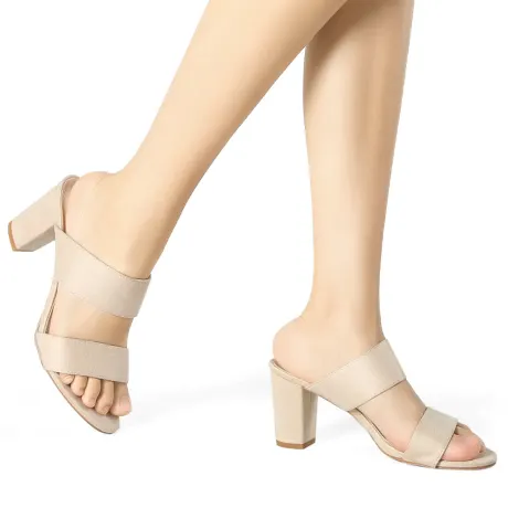 Allegra K - Opened Toe Block Heeled Slide Sandals