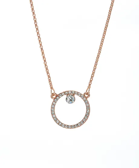 Rose Goldtone Vintage Austrian crystal  Open Circle Pave Pendant Necklace - MICALLA