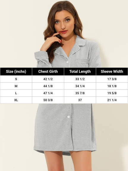 cheibear - Lounge Long Sleeve Button Down Sleepshirt