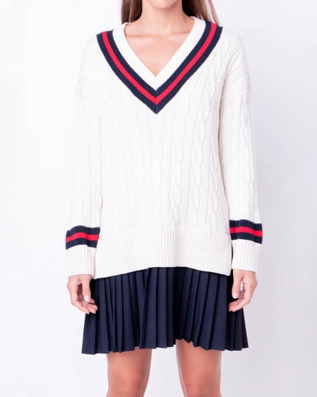 English Factory- Cable Knit Pleated Sweater Dress