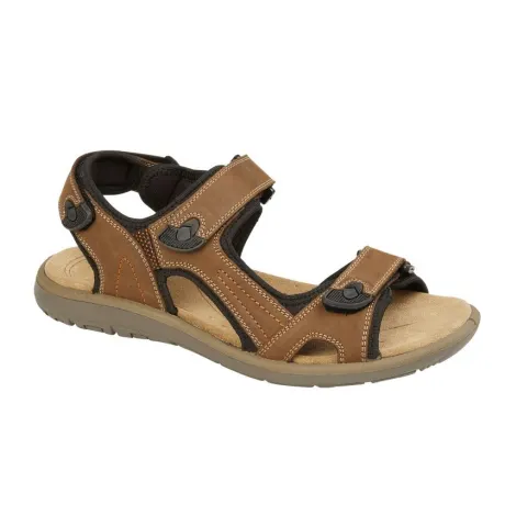 Roamers - Mens Triple Strap Leather Touch Fastening Sports Sandals