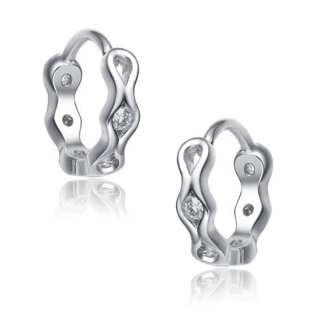 Genevive Cubic Zirconia Sterling Silver white gold Plated Small Round Huggie Hoop Earrings