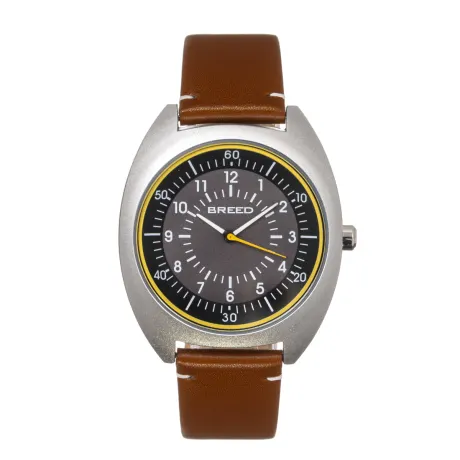 Breed - Victor Leather-Band Watch - Blue-Grey/Russet