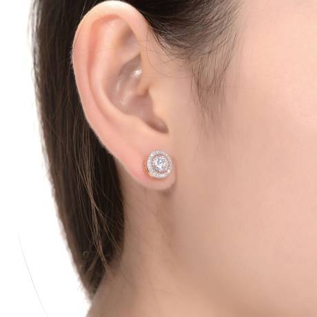 Genevive Sterling Silver Cubic Zirconia Round Earrings