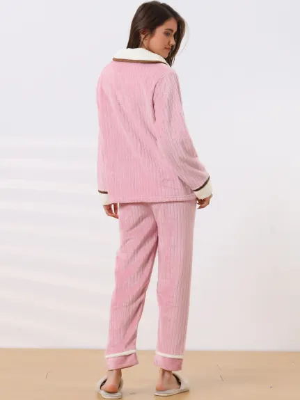 cheibear - Button Top and Pants Flannel Pajamas Set