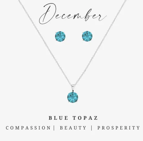 Set de boucles d'oreilles et de colliers en argent avec pierre de naissance Topaze bleue de décembre en CZ