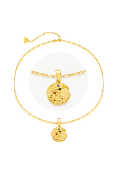 Classicharms-Gold Sculptural Horoscope Zodiac Sign Pendant Necklace Set-Virgo