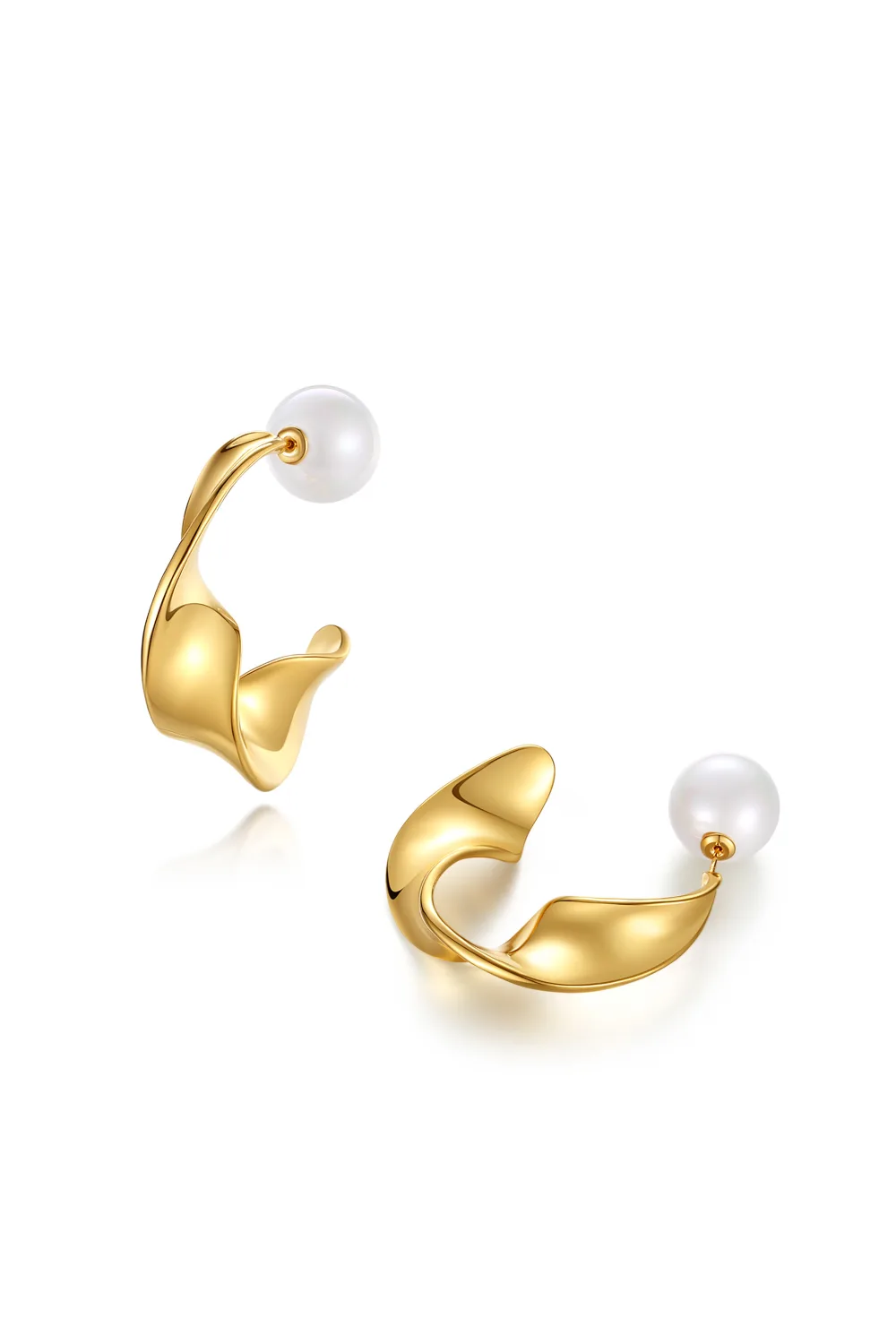 Classicharms-Boucles d'oreilles cerceau en forme de vague dorée