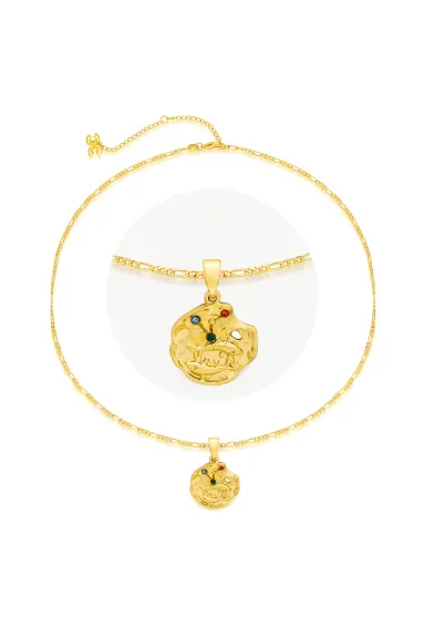 Classicharms-Gold Sculptural Horoscope Zodiac Sign Pendant Necklace Set-Pisces