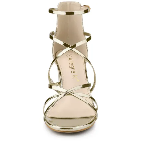 Allegra K - Elegant Crisscross Strap Block Heels Sandals