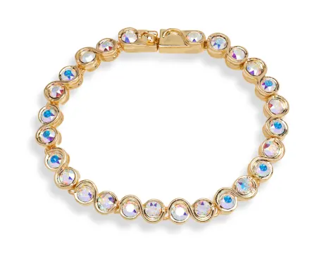 Goldtone Crystal Tennis Bracelet in Aurora Borealis with Box Clasp - callura