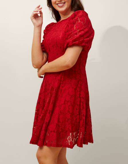 Annick - Calista Dress Cotton Fit & Flare Red Lace