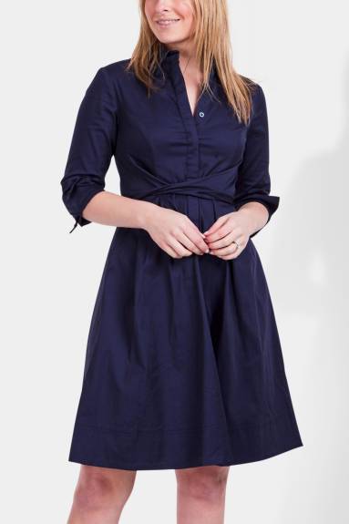 Annick - Tessa Shirt Dress Twist Waist Tie Pockets Cotton Navy