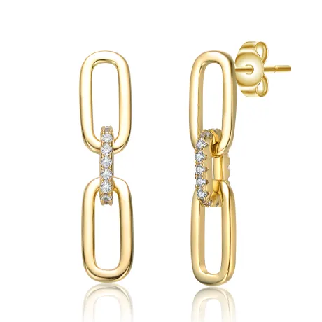 Rachel Glauber 14k Gold Plated with Cubic Zirconia Triple Chain Drop Earrings