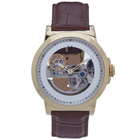 Heritor Automatic Xander Semi-Skeleton Leather-Band Watch - Silver/Blue