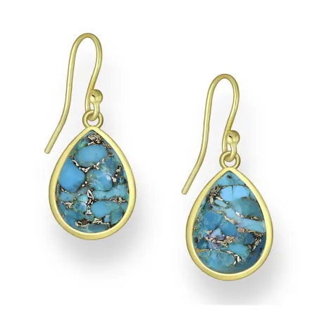 Boucles d'oreilles pendantes en argent sterling plaqué or 18 carats avec turquoise en forme de goutte- AG Sterling