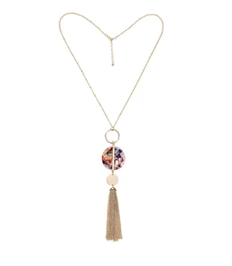 Multi Colored Flake Resin Circle Tassel Pendant Necklace in Gold - Don't AsK