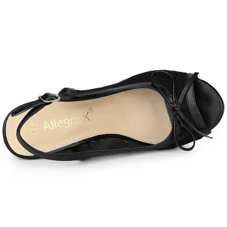 Allegra K- Lace Platform Black Wedges Heel Sandals