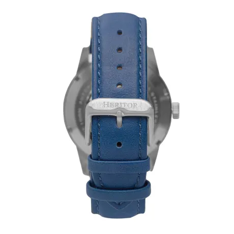 Heritor Automatic - Montre squelette Jonas avec bracelet en cuir - Argent/Bleu